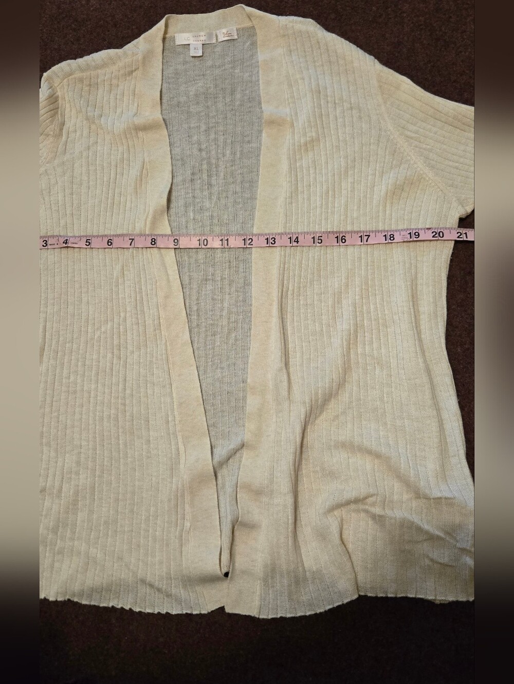 LC Conrad Ivory Open Front Cardigan Bell Sleeve With Bow XL Ribbed - Picture 2 of 8